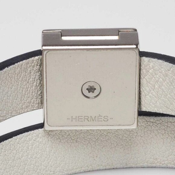 Hermes Bleu Brighton/White Swift Leather Palladium Plated Medor Infini Double... - Picture 10 of 10